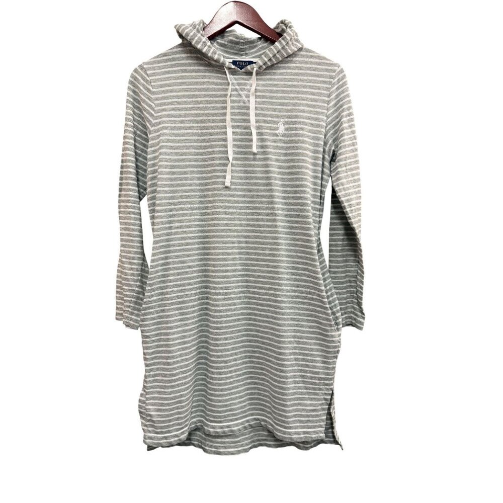 Polo Ralph Lauren Hoodie Dress Gray and White Stripe XS